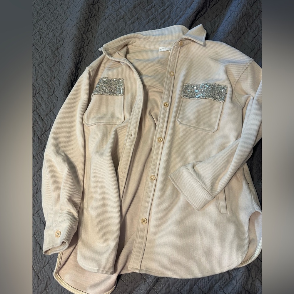 Cream Shacket with Silver sequins